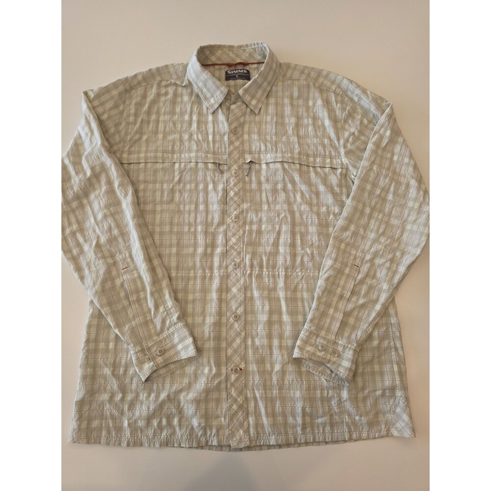 Simms Stone Cold Long Sleeve Fishing Shirt Men's Large Seersucker Fly Fishing
